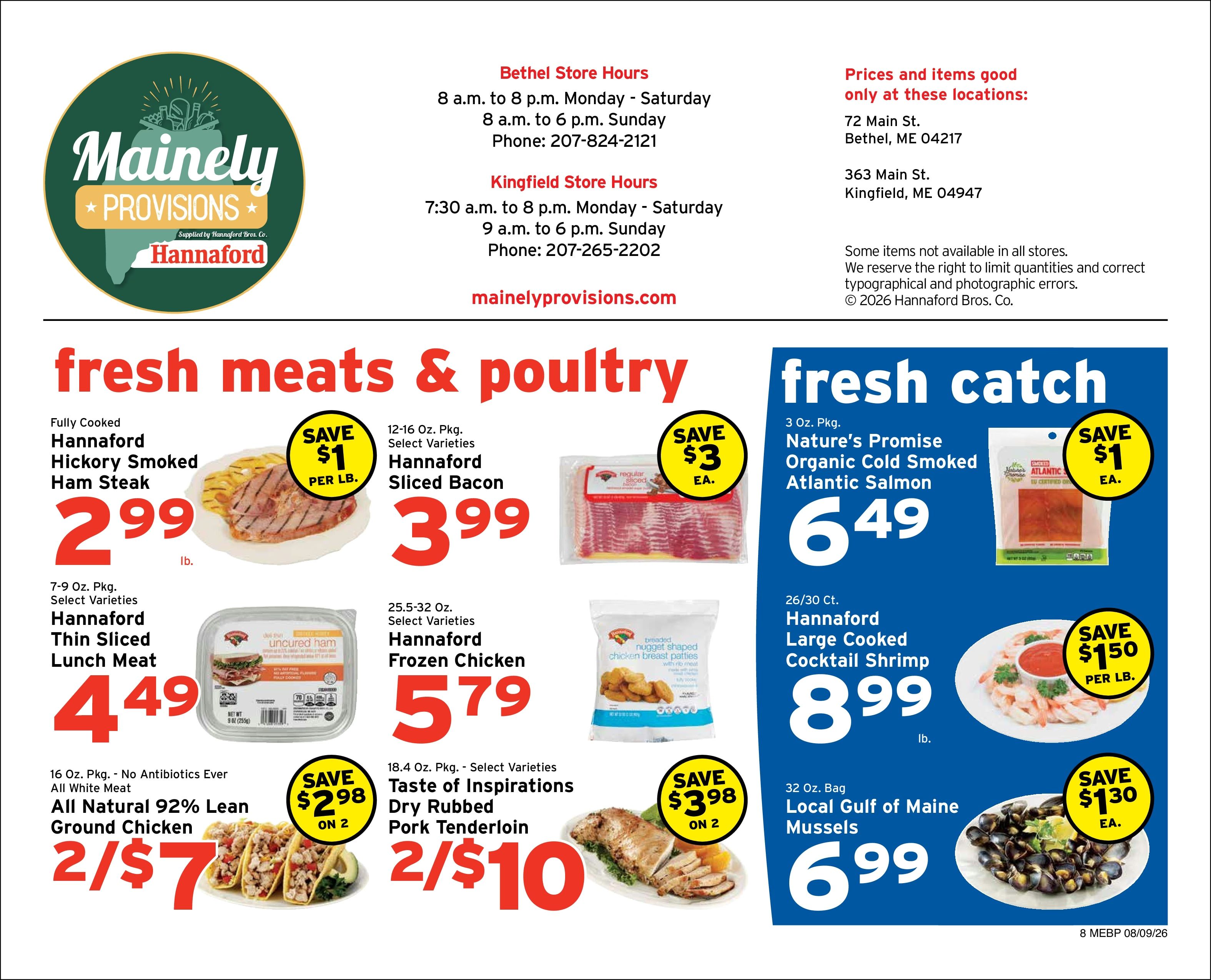 Mainely Provisions (72 Main St., Bethel, ME) Weekly Ad August 9 - 15, 2026