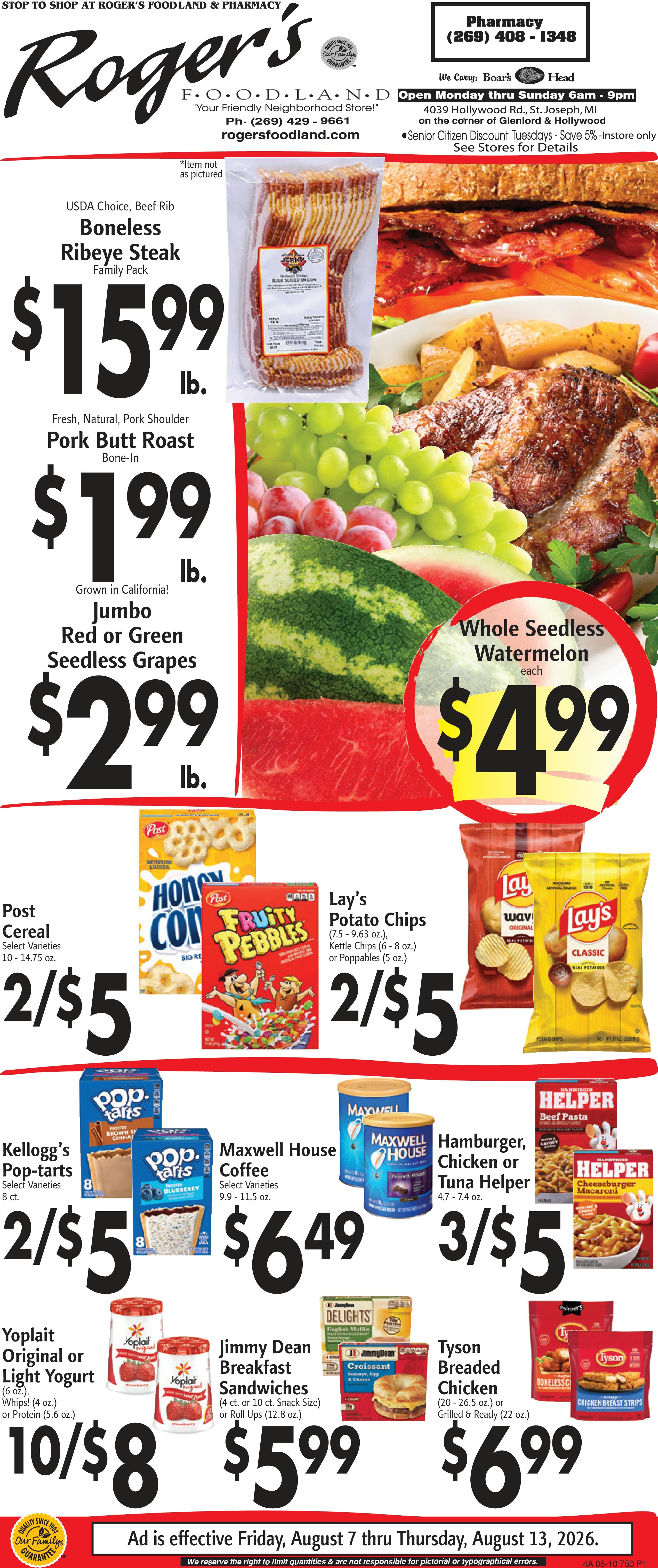 Roger's Foodland (4039 Hollywood Rd, St. Joseph, MI) Weekly Ad August 7 - 13, 2026