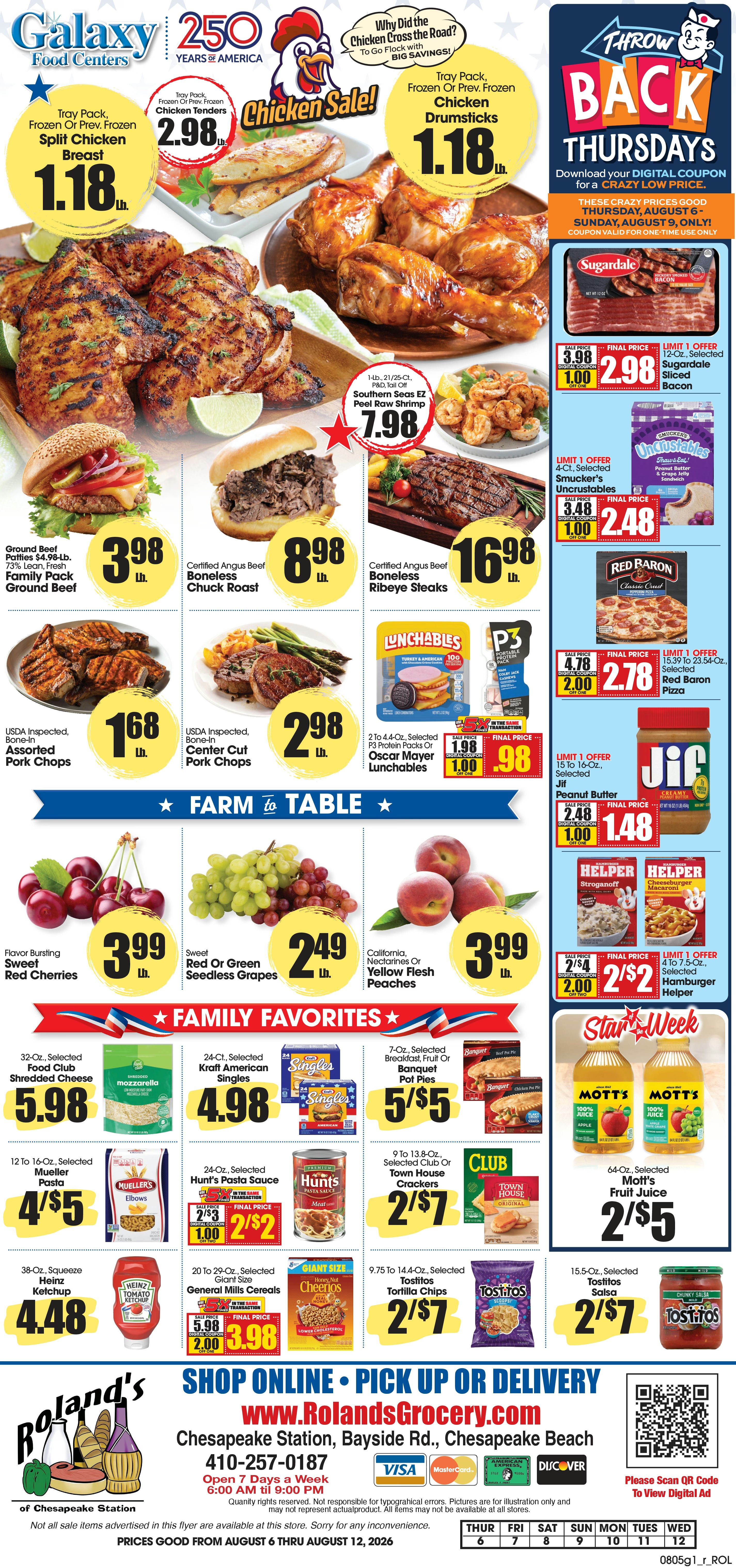 Roland's Grocery (7875 Bayside Rd, Chesapeake Beach, MD) Weekly Ad August 6 - 12, 2026