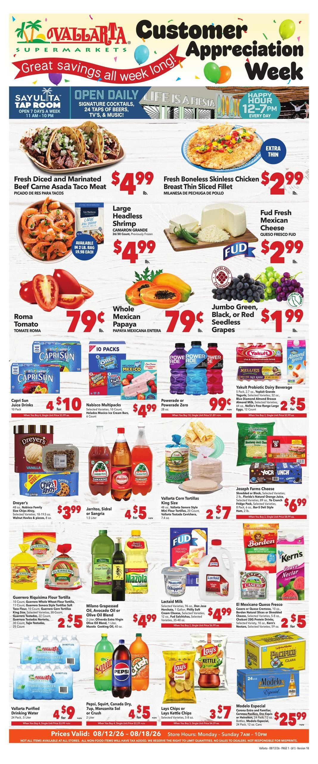 Vallarta Supermarkets (Hemet Area, CA) Grocery Savings Weekly Ad August 12 - 18, 2026