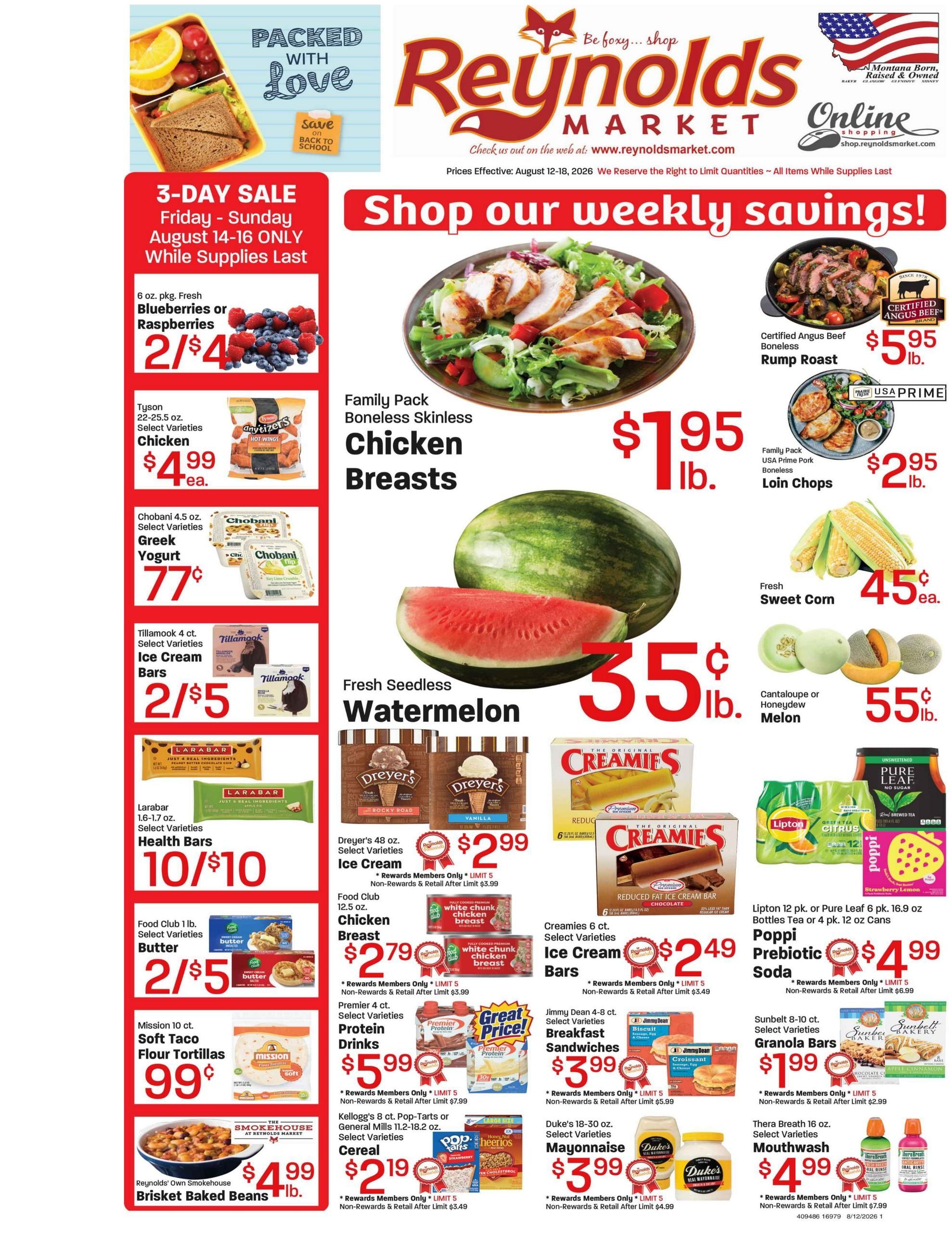 Reynold's Market (Baker Area, MT) Weekly Ad August 12 - 18, 2026
