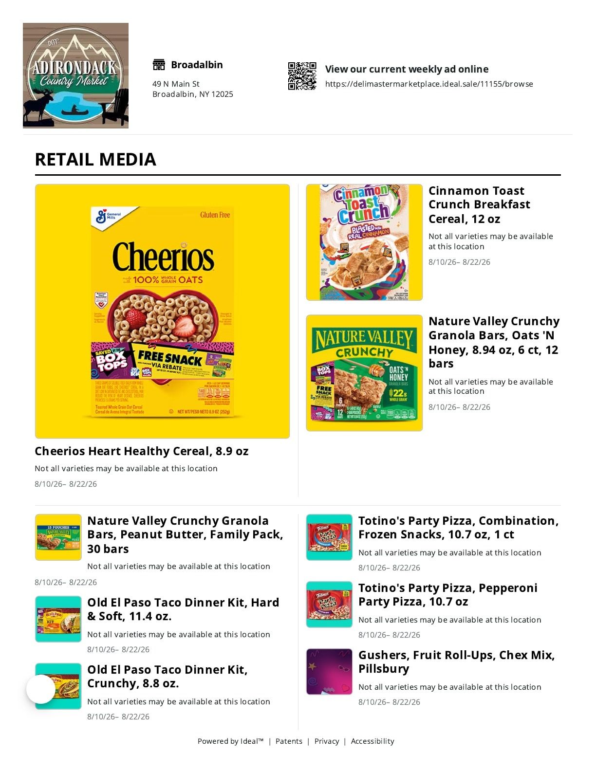 Adirondak Country Market Weekly Ad August 10 - 22, 2026