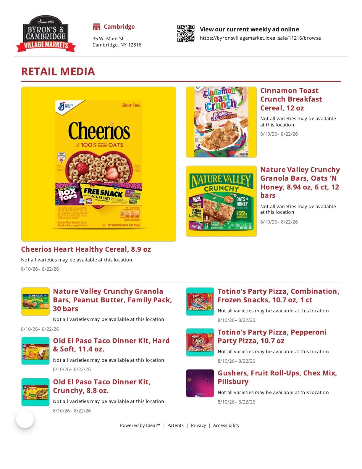 Byron's Village Market (Cambridge, NY) Weekly Ad August 10 - 22, 2026