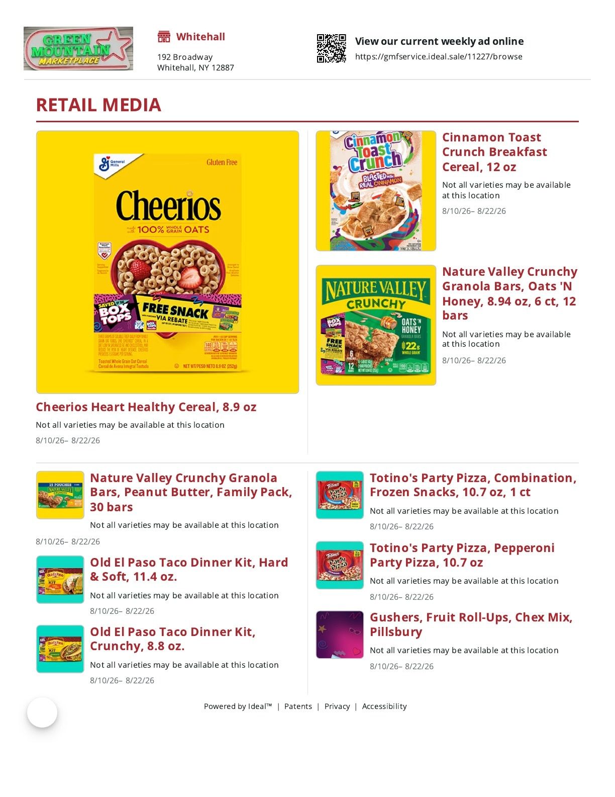 Green Mountain Marketplace Weekly Ad August 10 - 22, 2026