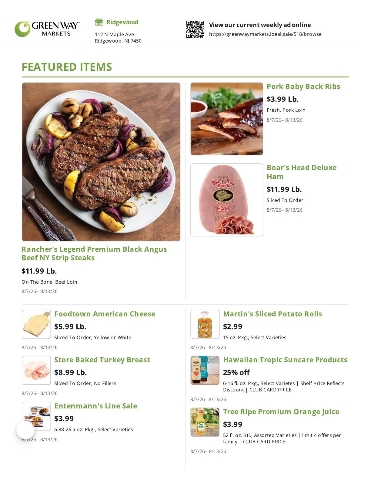 Greenway Markets (Ridgewood, NJ) Weekly Ad August 7 - 13, 2026