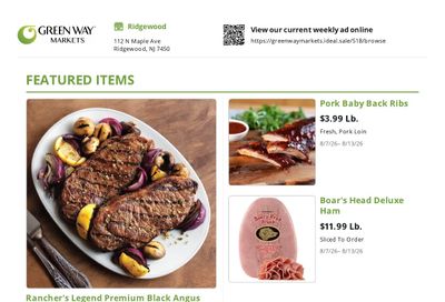 Greenway Markets (Ridgewood, NJ) Weekly Ad August 7 - 13, 2026