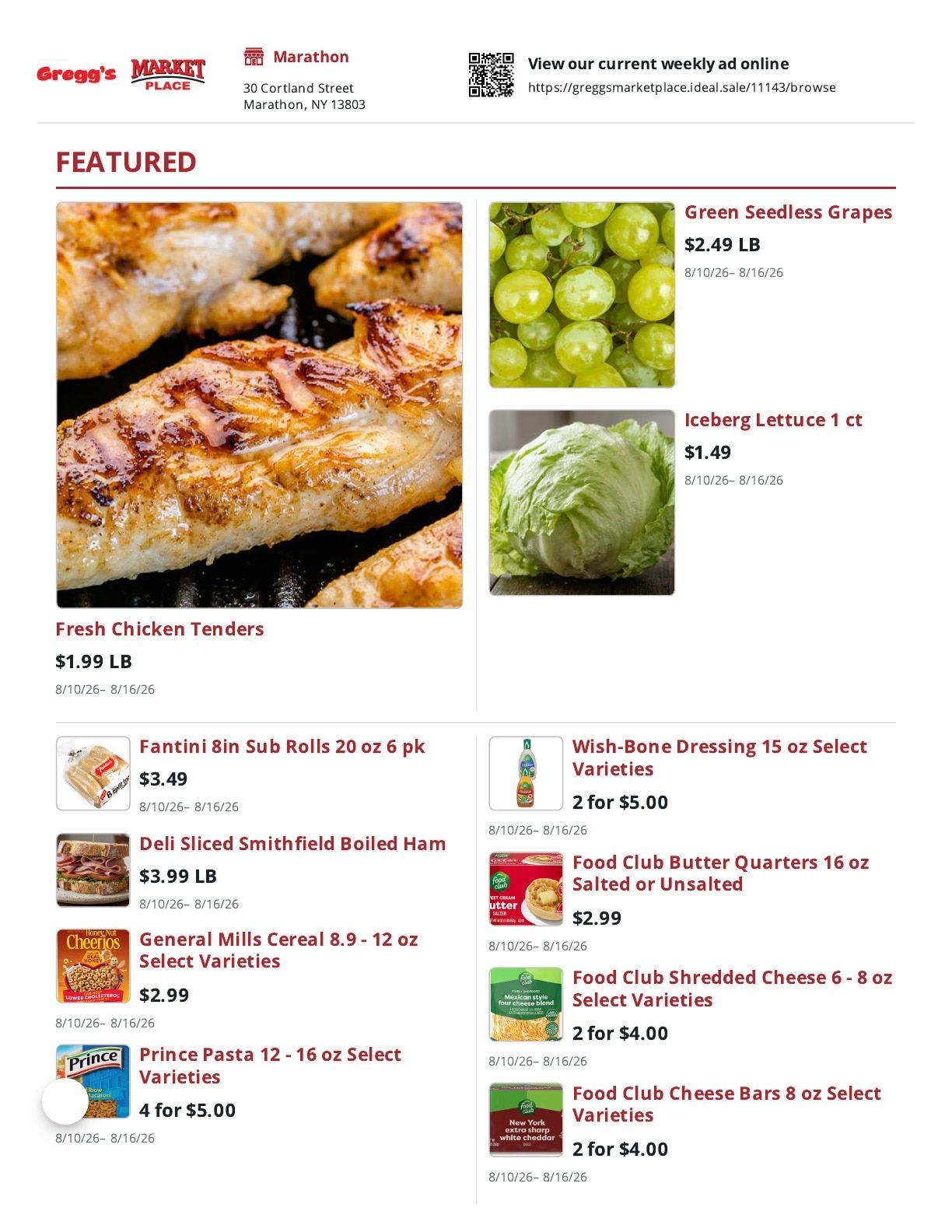 Gregg's Market Place (Marathon, NY) Weekly Ad August 10 - 16, 2026
