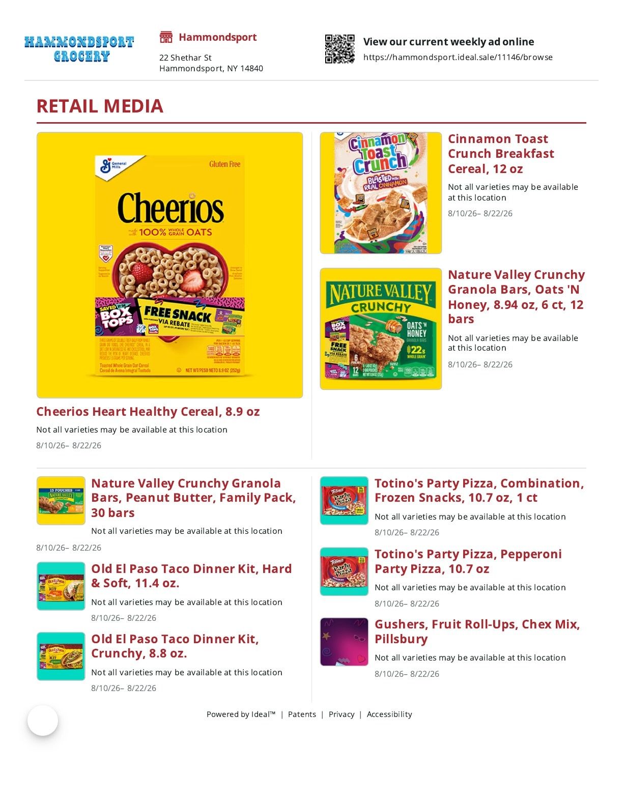 Hammondsport Grocery Weekly Ad August 10 - 22, 2026