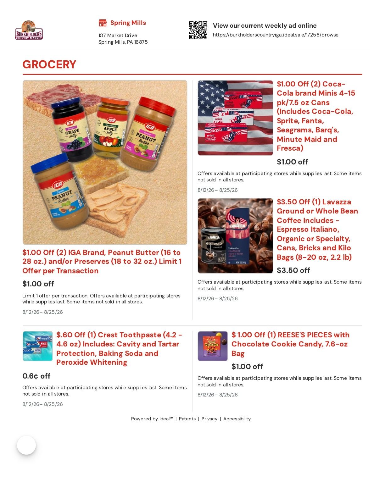 Burkholder's Country Market IGA Weekly Ad August 12 - 25, 2026