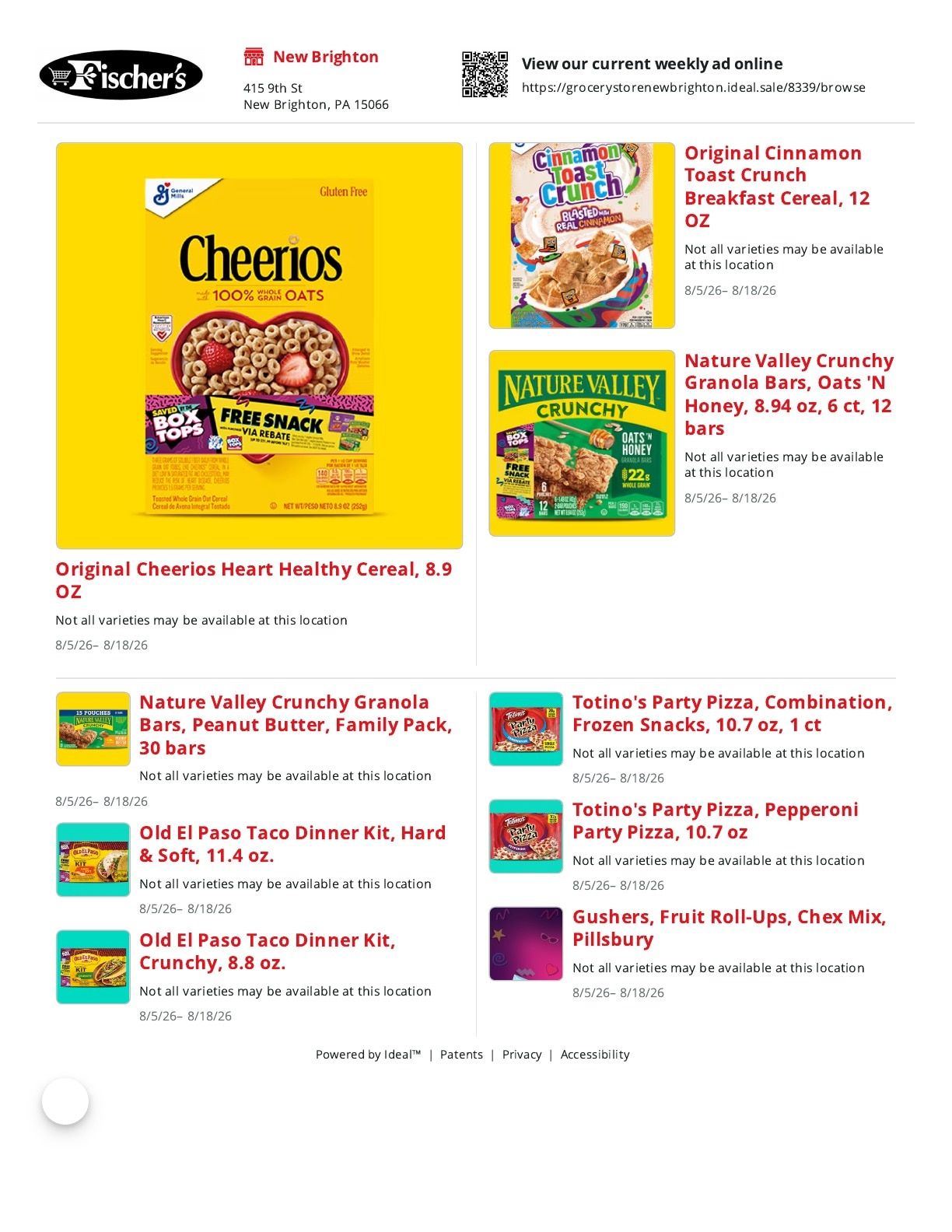 Fischer's Weekly Ad August 5 - 18, 2026