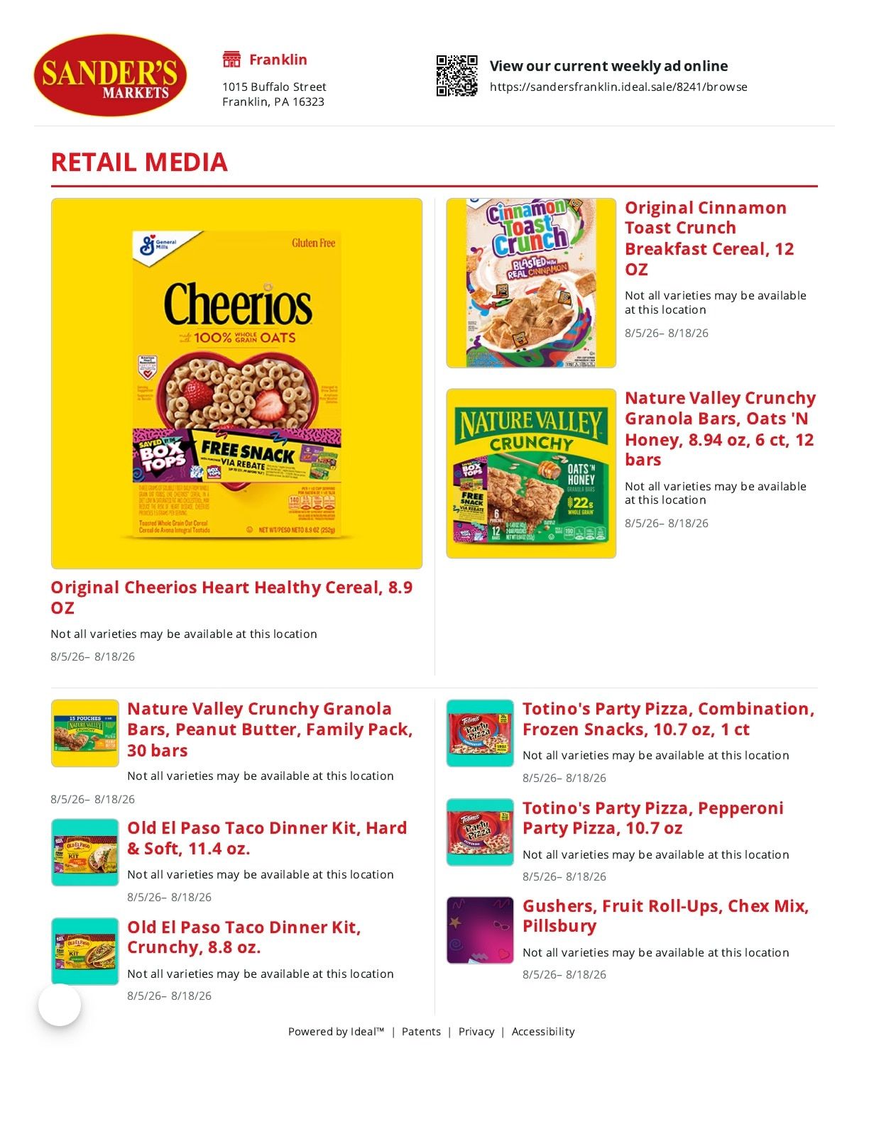 Sander's Market Weekly Ad August 5 - 18, 2026