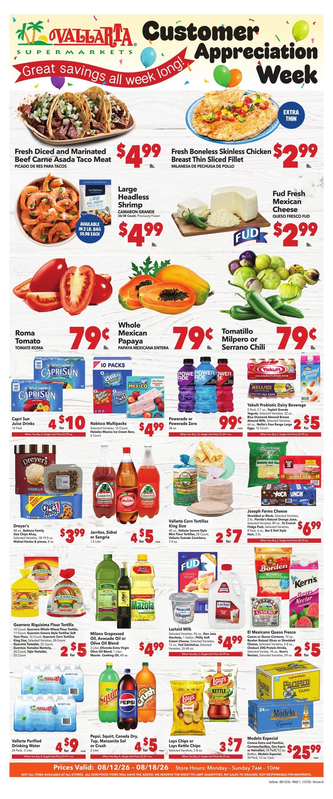 Vallarta Supermarkets (Arcadia Area, CA) Grocery Savings Weekly Ad August 12 - 18, 2026
