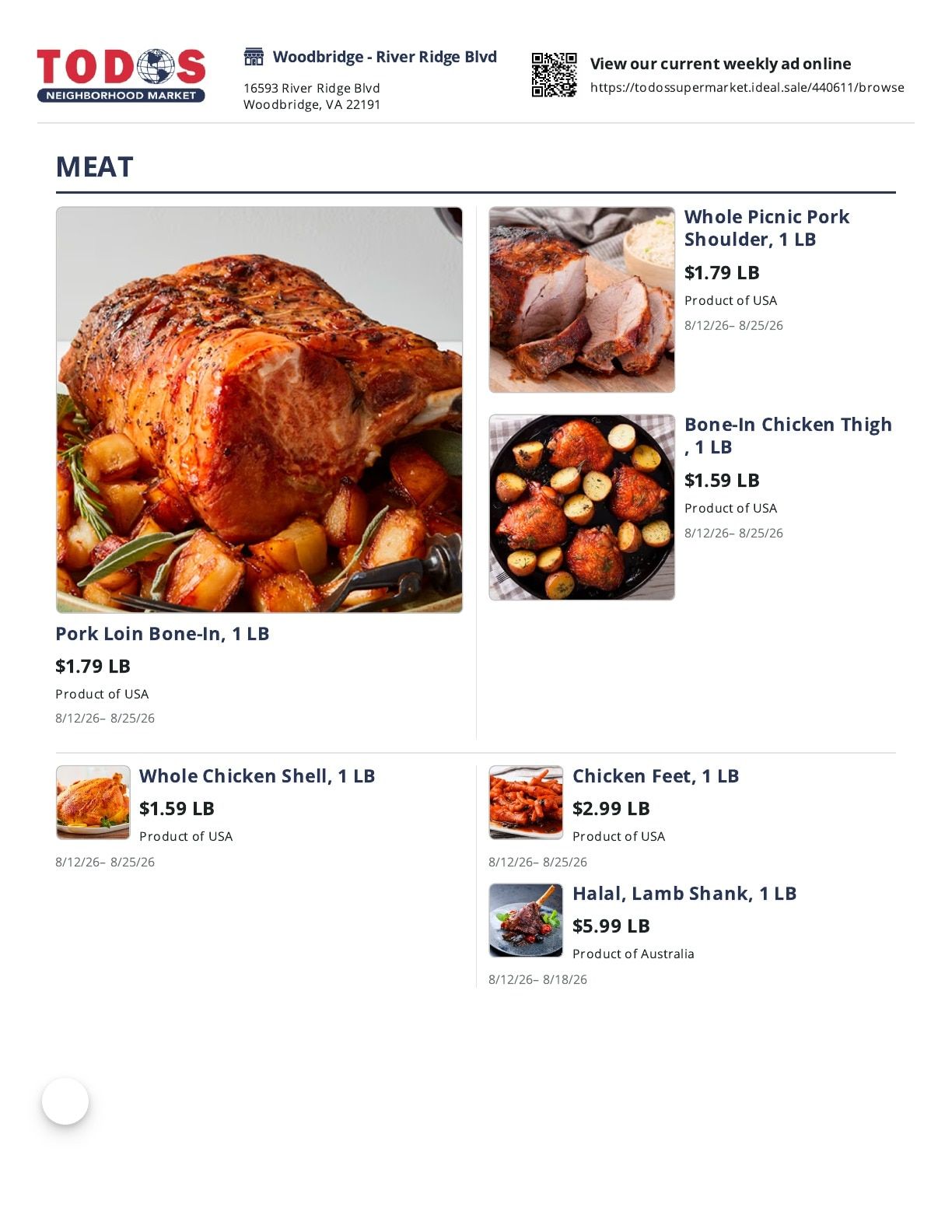 Todos Neighborhood Markets (16593 River Ridge Blvd, Woodbridge, VA) Weekly Ad August 12 - 25, 2026