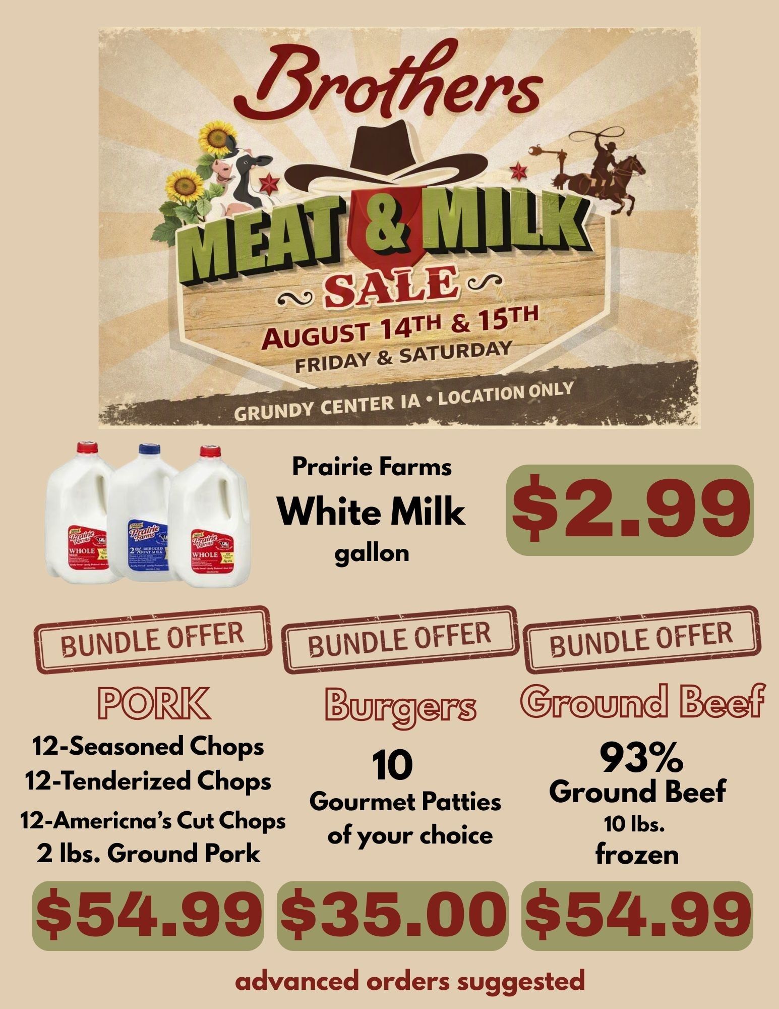 Brothers Market (1400 G Ave., Grundy Center, IA) 2 Day Special Weekly Ad August 14 - 15, 2026