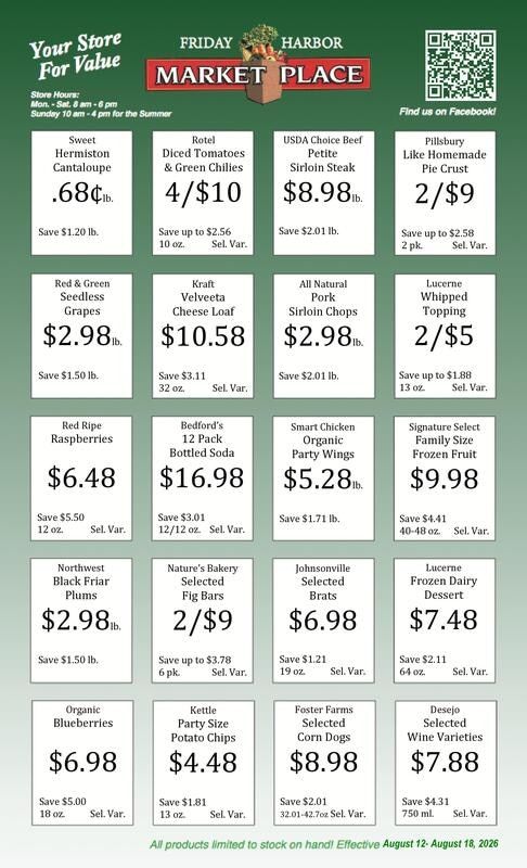 Friday Harbor Marketplace Weekly Ad August 12 - 18, 2026