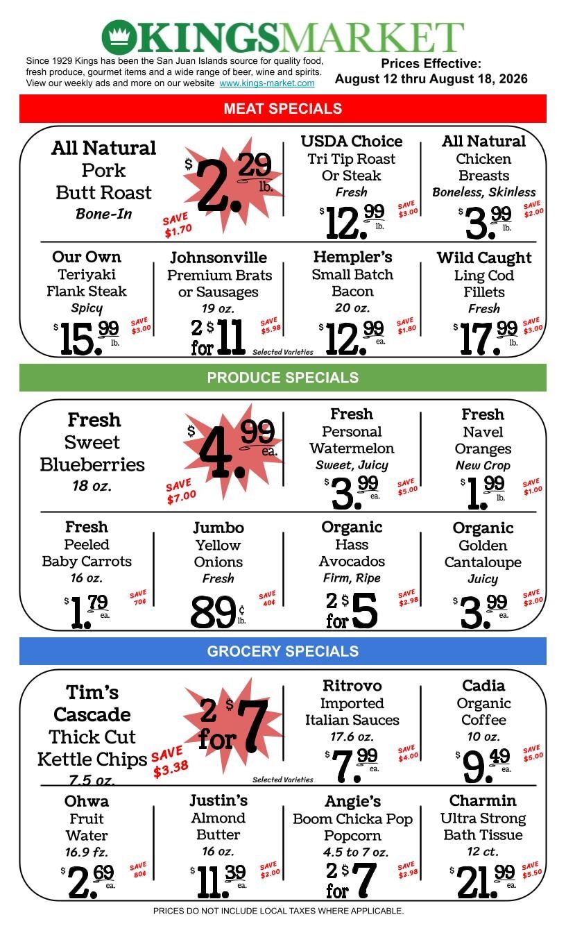 Kings Market Friday Harbor Weekly Ad August 12 - 18, 2026