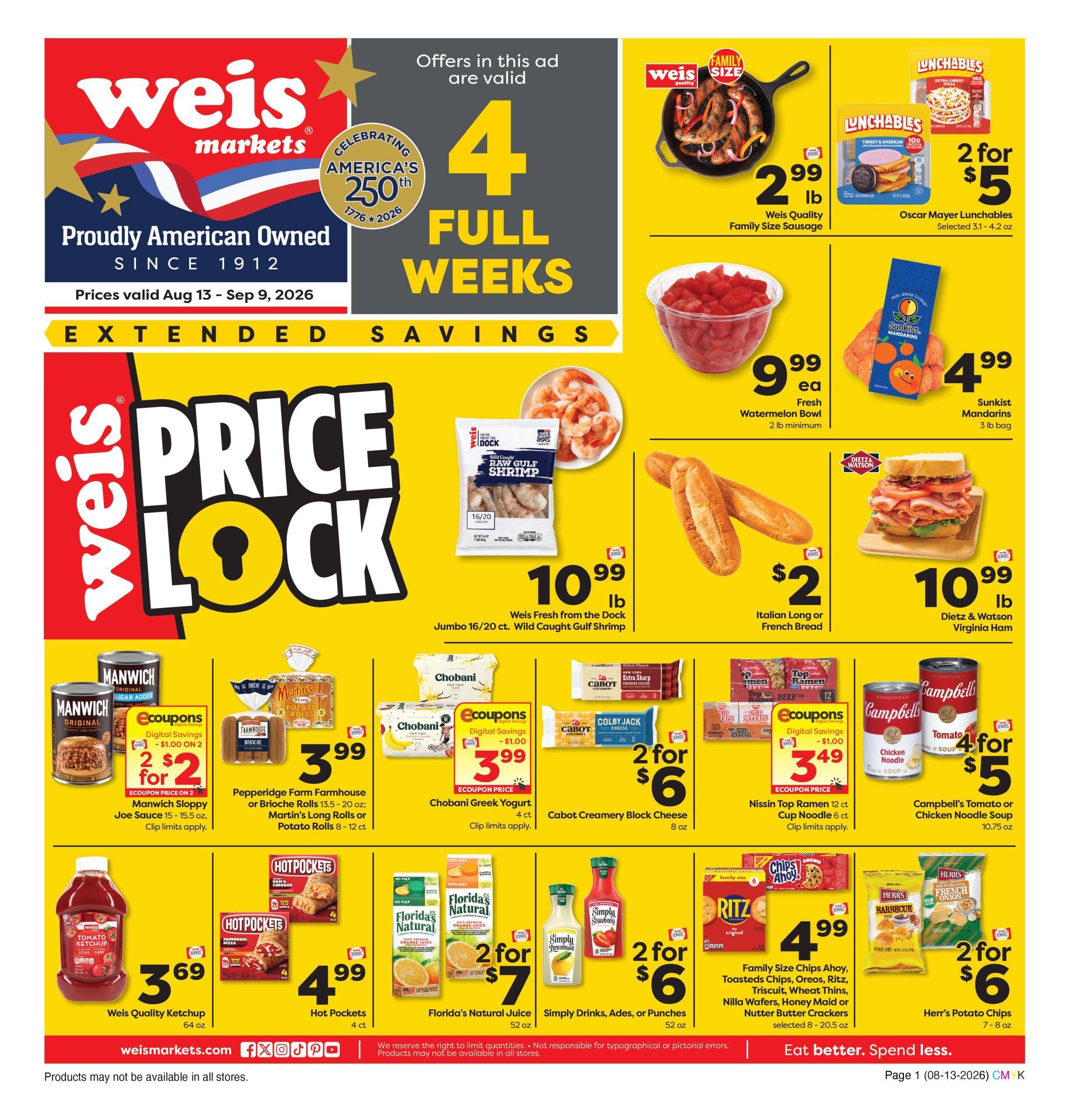 Weis Markets Ad Specials Weekly Ad August 13 - September 9, 2026