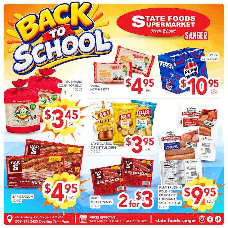 State Foods Supermarket (Sanger, CA) Weekly Ad August 12 - 18, 2026