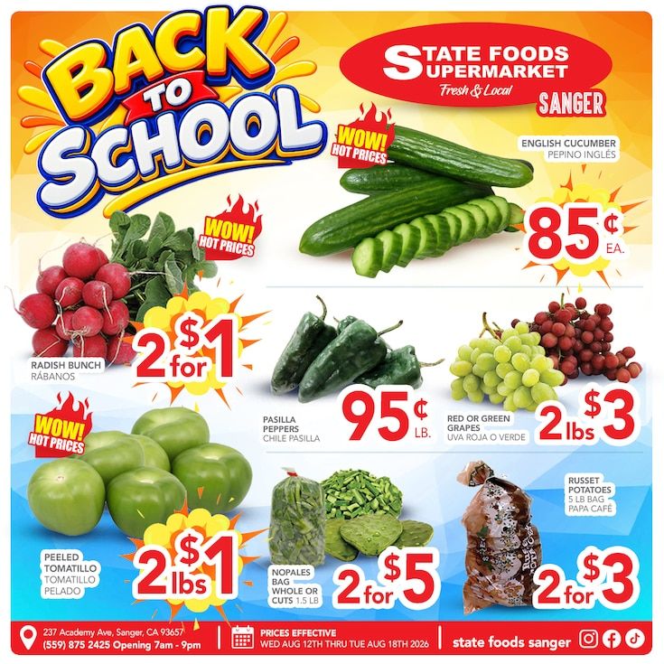 State Foods Supermarket (Sanger, CA) Weekly Ad August 12 - 18, 2026