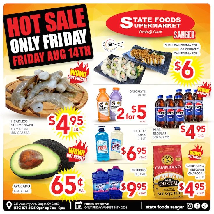 State Foods Supermarket (Sanger, CA) Weekly Ad August 12 - 18, 2026