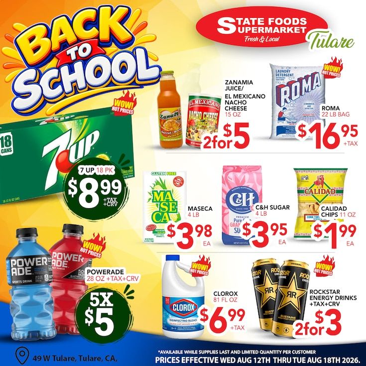 State Foods Supermarket (Tulare, CA) Weekly Ad August 12 - 18, 2026