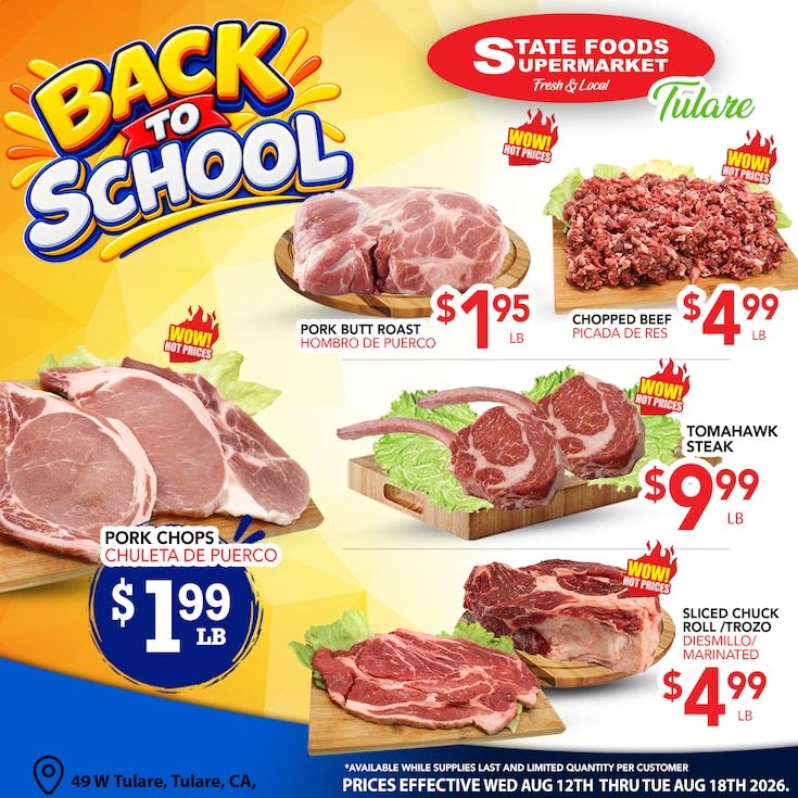 State Foods Supermarket (Tulare, CA) Weekly Ad August 12 - 18, 2026