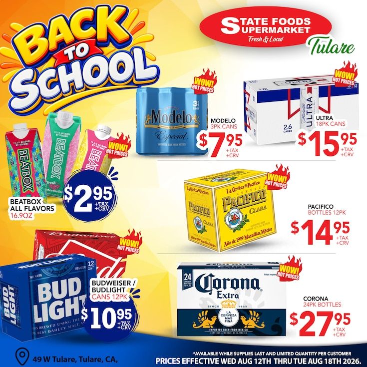 State Foods Supermarket (Tulare, CA) Weekly Ad August 12 - 18, 2026