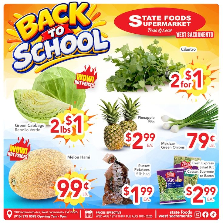 State Foods Supermarket (West Sacramento, CA) Weekly Ad August 12 - 18, 2026