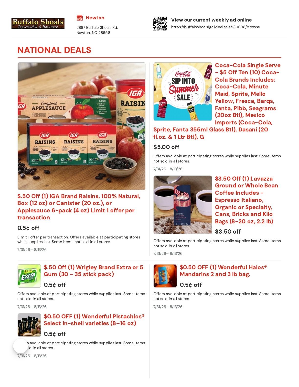 Buffalo Shoals IGA Weekly Ad July 31 - August 13, 2026