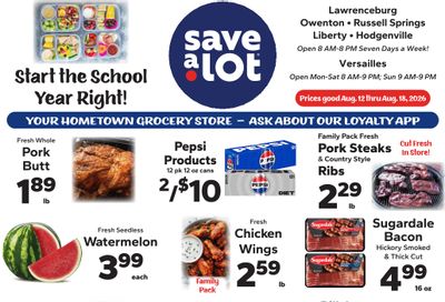 Save a Lot Food Stores (Liberty, Owenton and Versailles, KY) Weekly Ad August 12 - 18, 2026
