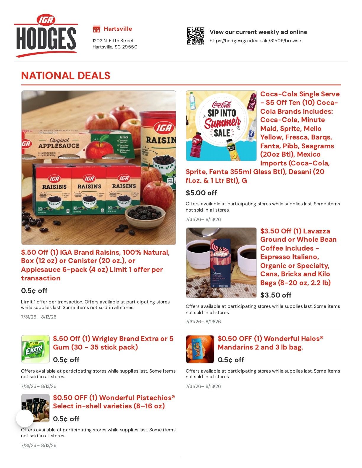 Hodges IGA Weekly Ad July 31 - August 13, 2026
