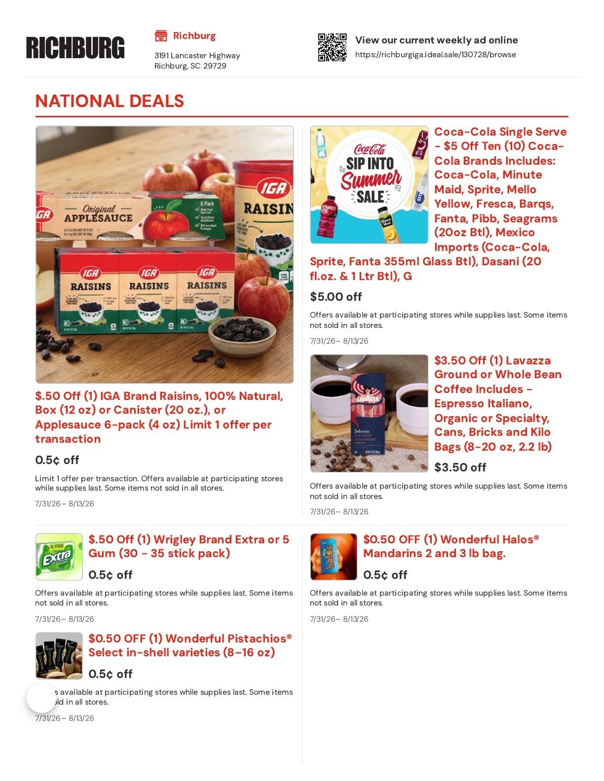 Richburg IGA Weekly Ad July 31 - August 13, 2026