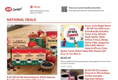 Williston IGA (Elloree, SC) Weekly Ad July 31 - August 13, 2026