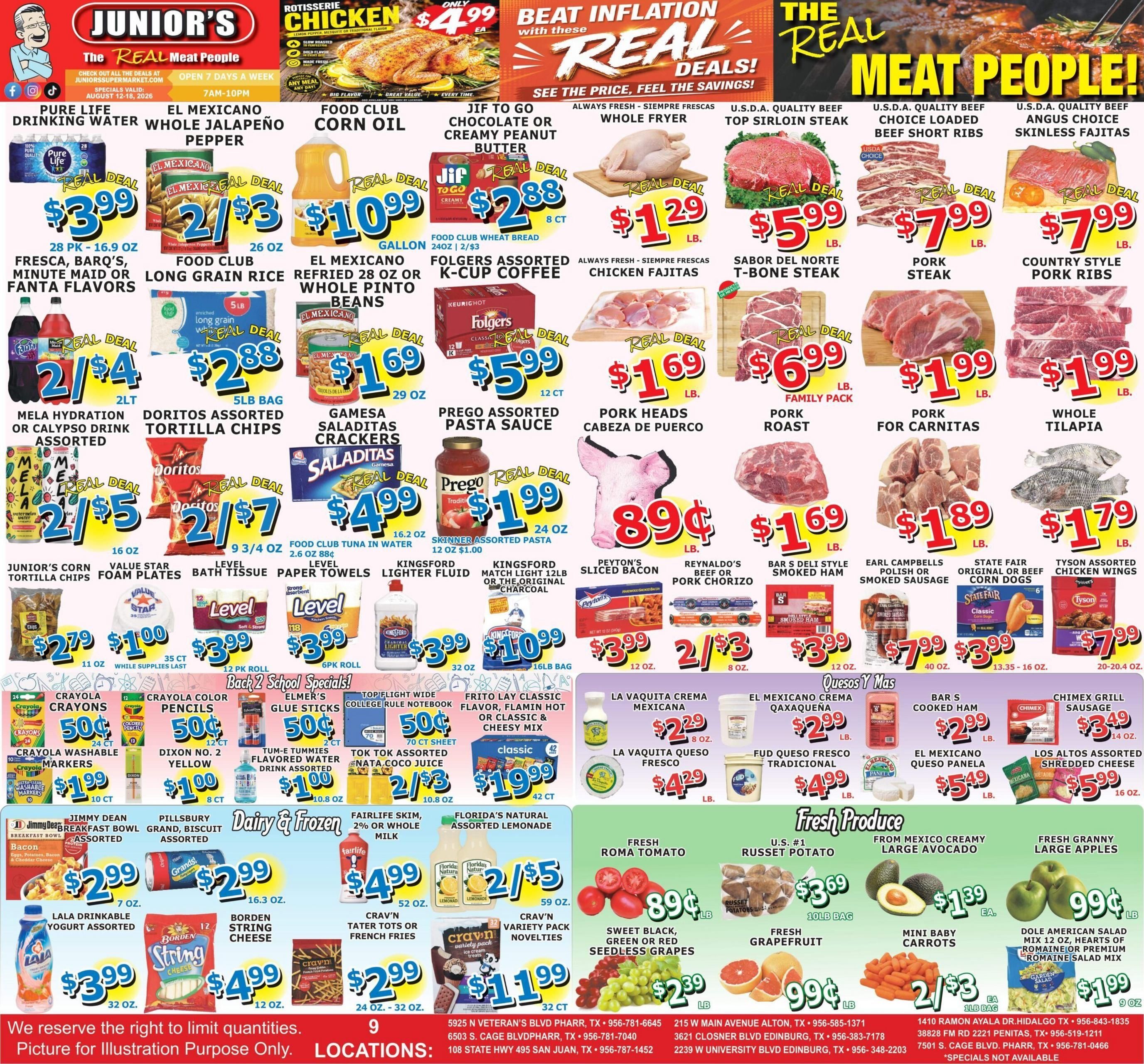 Junior's Supermarket (Edinburg–McAllen Area, TX) Weekly Ad August 12 - 18, 2026