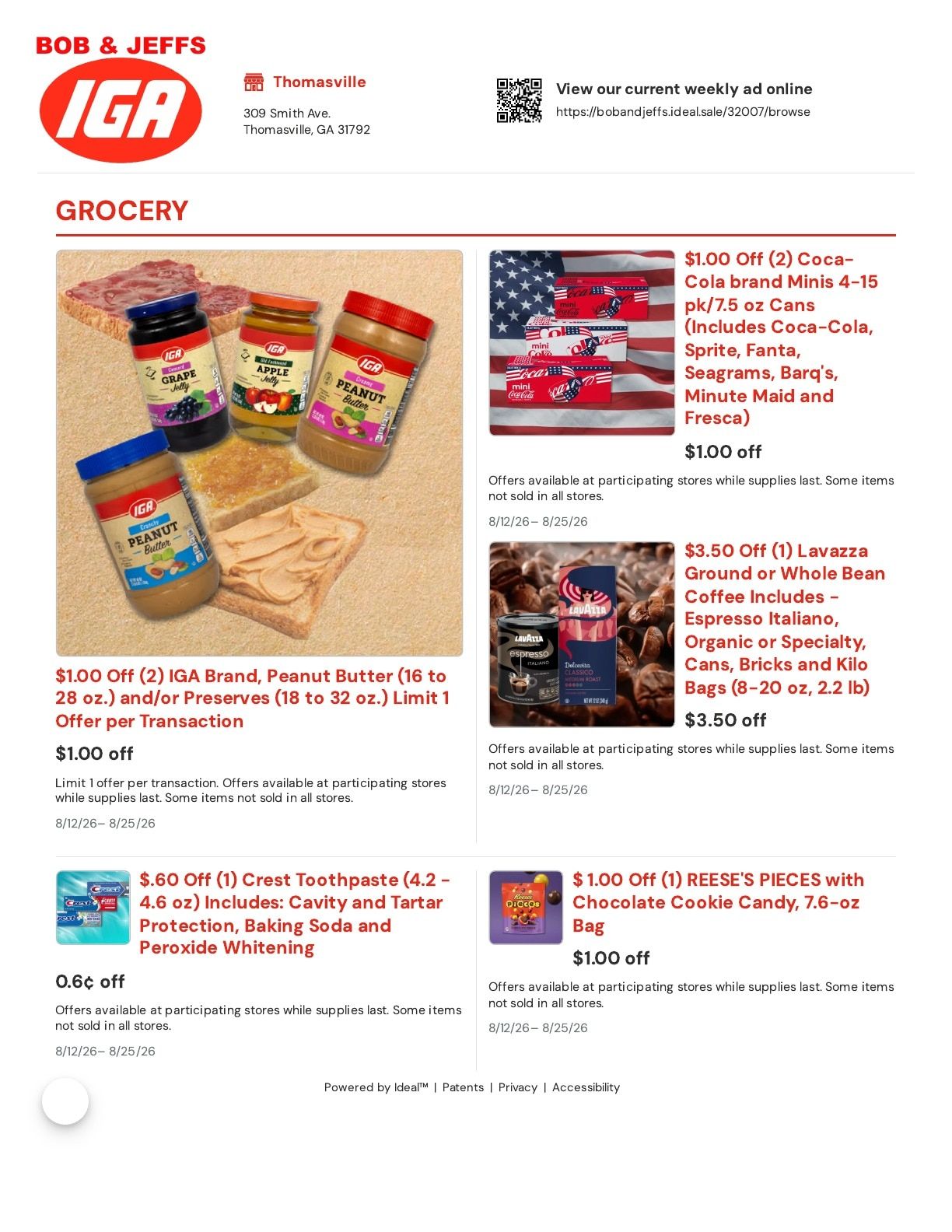 Bob and Jeff's IGA (Thomasville, GA) Weekly Ad August 12 - 25, 2026