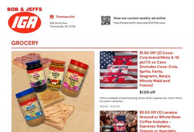 Bob and Jeff's IGA (Thomasville, GA) Weekly Ad August 12 - 25, 2026