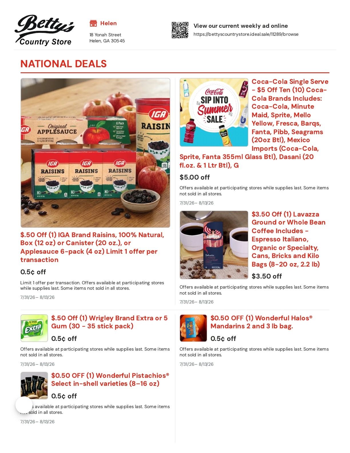 Betty's IGA Weekly Ad July 31 - August 13, 2026
