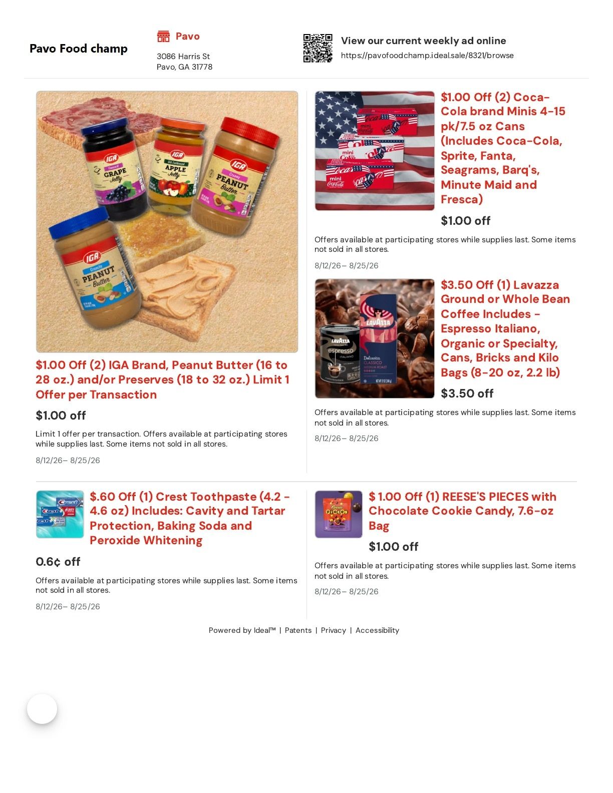 Pavo Food Champ Weekly Ad August 12 - 25, 2026