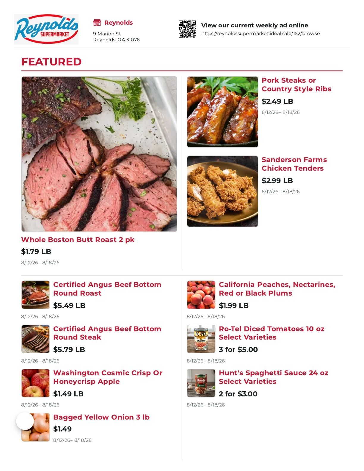 Reynolds Supermarket Weekly Ad August 12 - 18, 2026