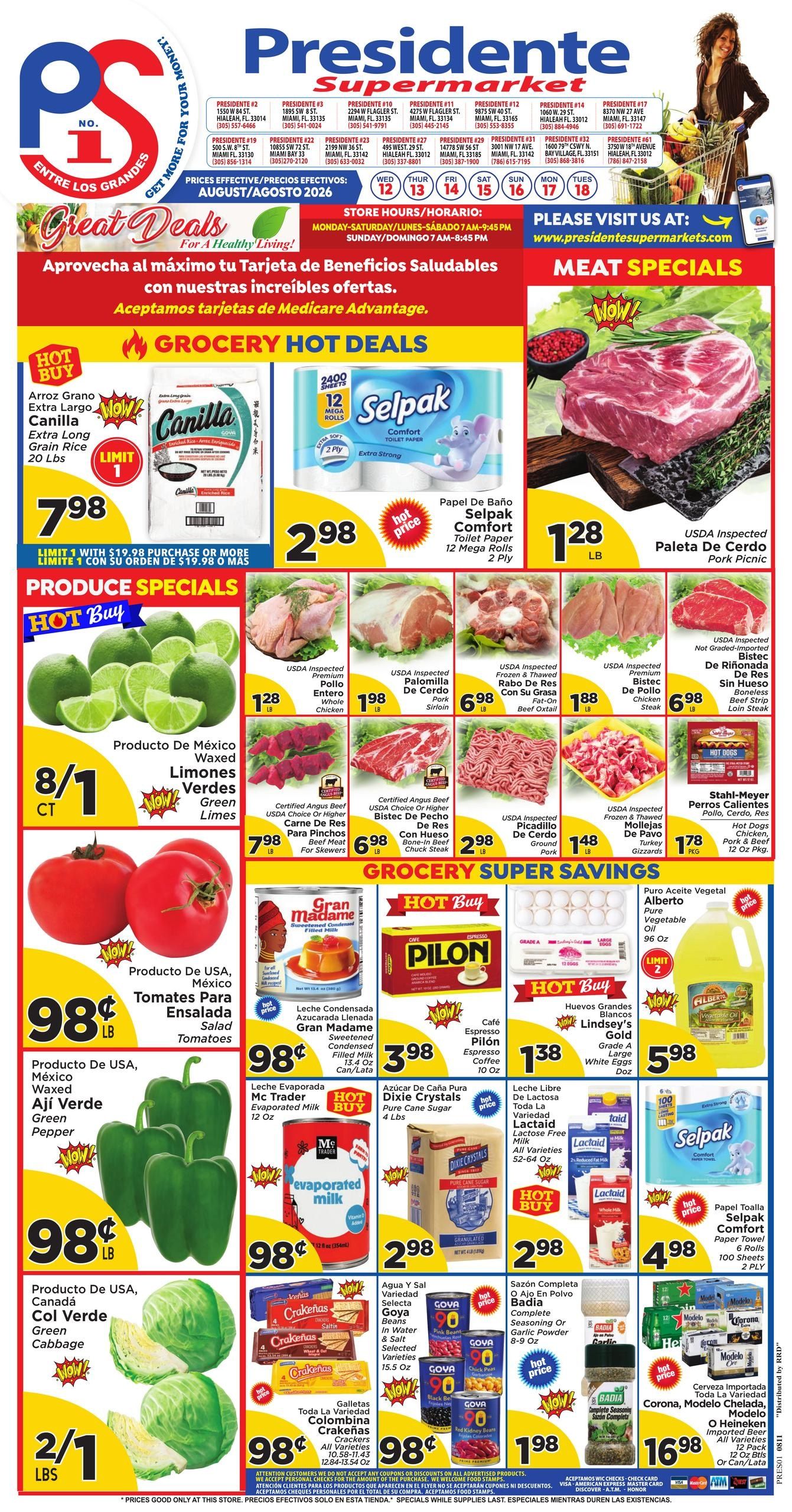 Presidente Supermarkets (Miami–Hialeah Area, FL) Weekly Ad August 12 - 18, 2026