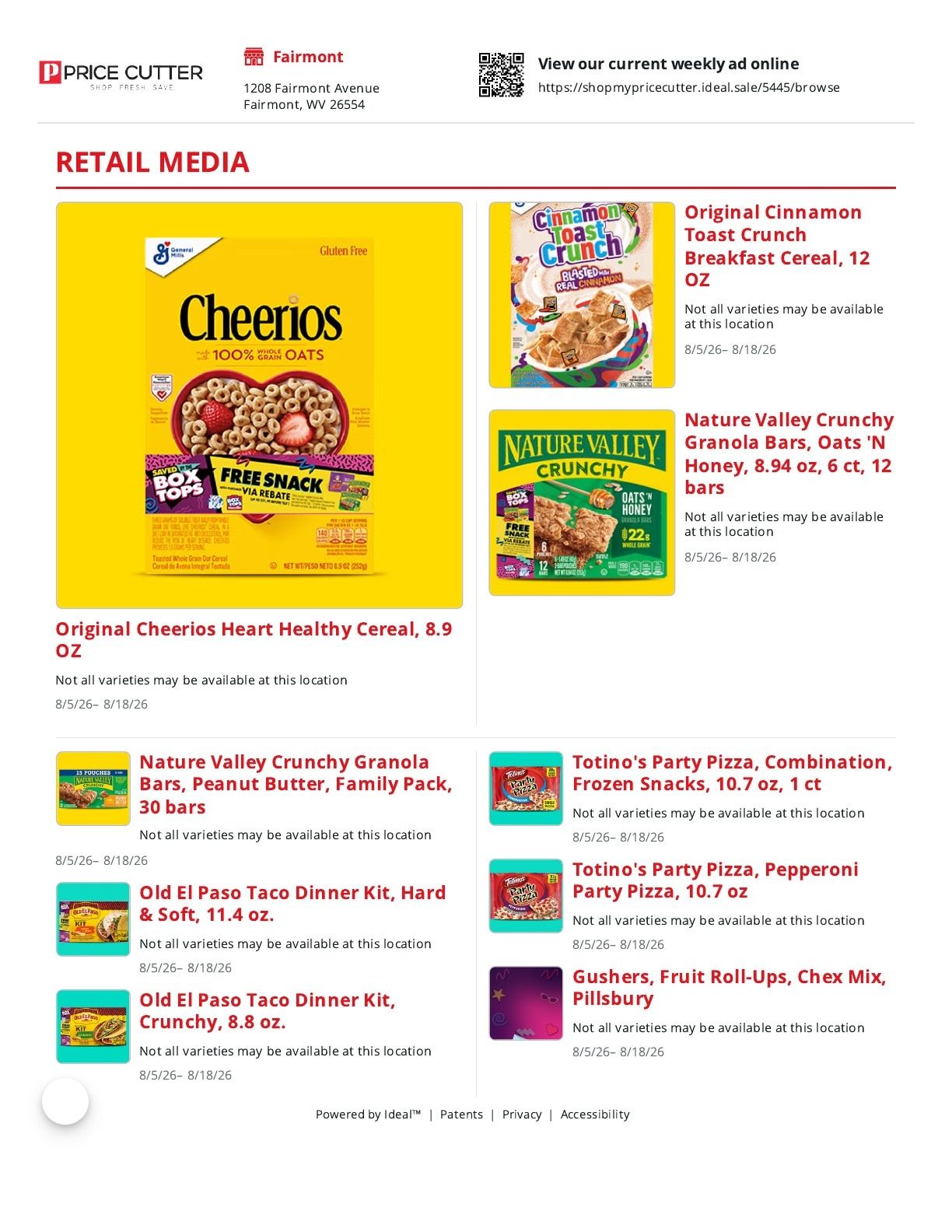 Bellview Price Cutter (Fairmont, WV) Weekly Ad August 5 - 18, 2026