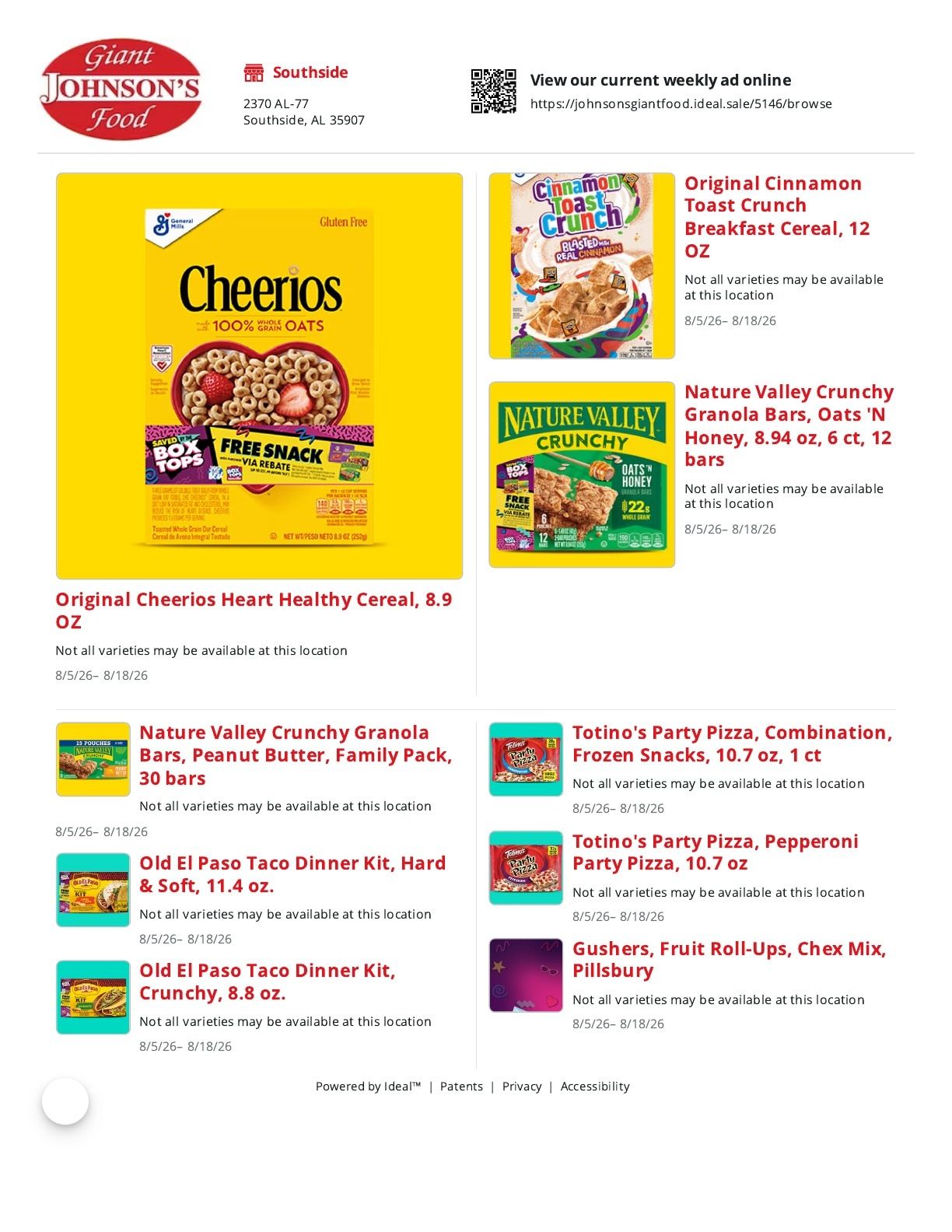 Johnson's Giant Food Weekly Ad August 5 - 18, 2026