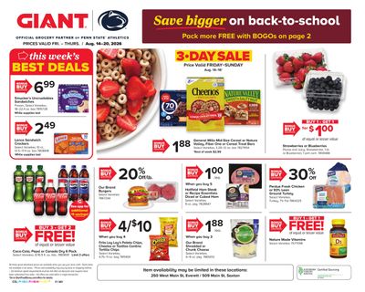 Giant Food Stores (Cumberland Area, MD) Weekly Ad August 14 - 20, 2026