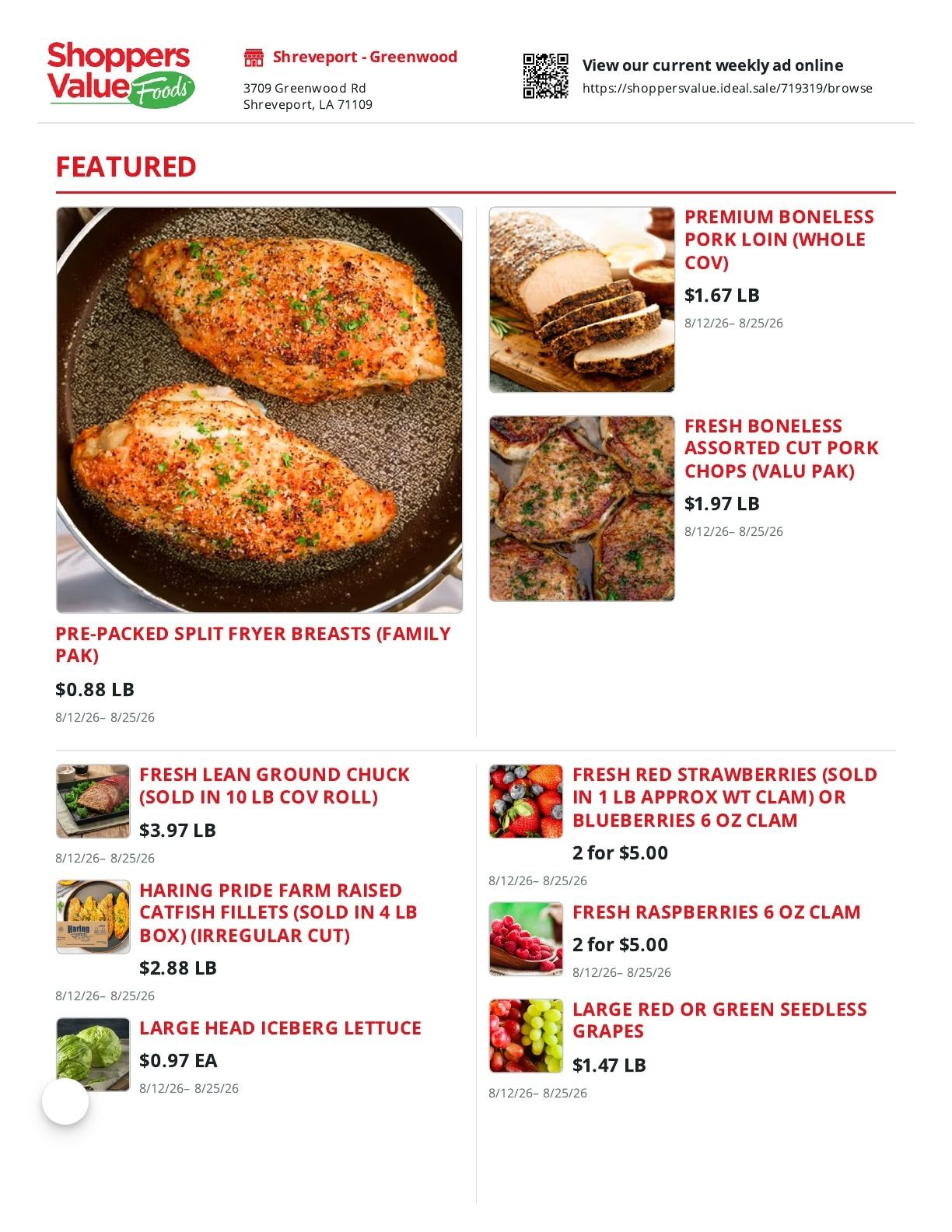 Shoppers Value Foods Greenville (3709 Greenwood Rd, Shreveport, LA) Weekly Ad August 12 - 25, 2026