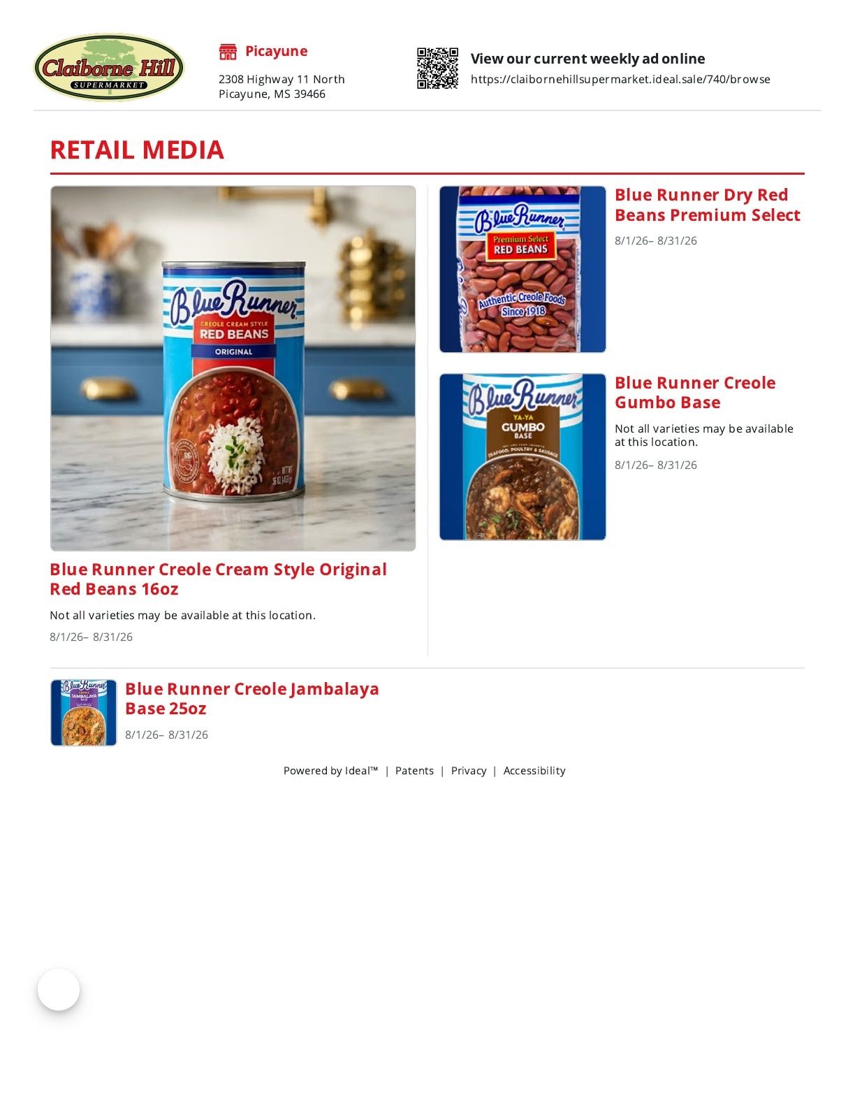 Claiborne Hill Supermarket (Picayune, MS) Weekly Ad August 1 - 31, 2026