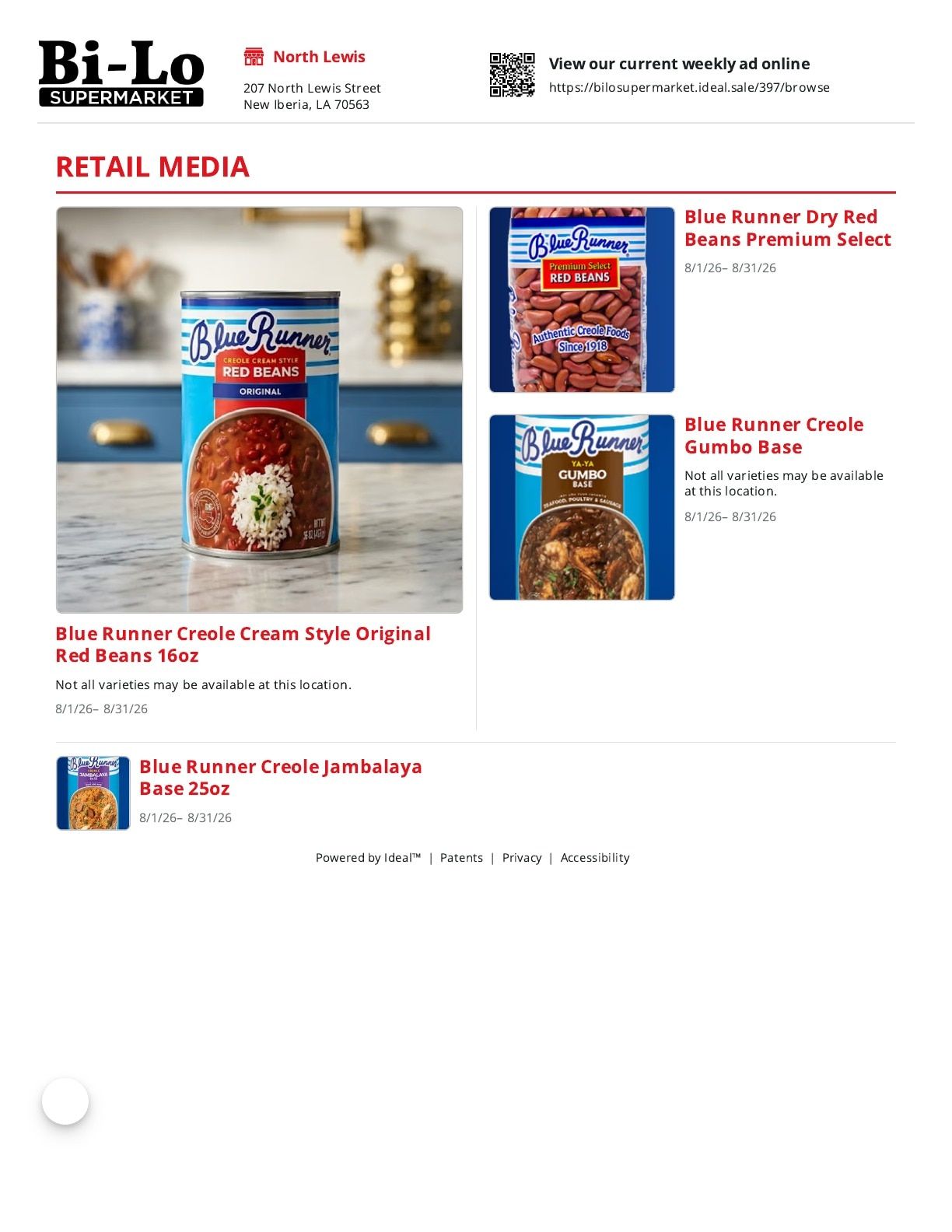 Bi-Lo Supermarket New Iberia Weekly Ad August 1 - 31, 2026
