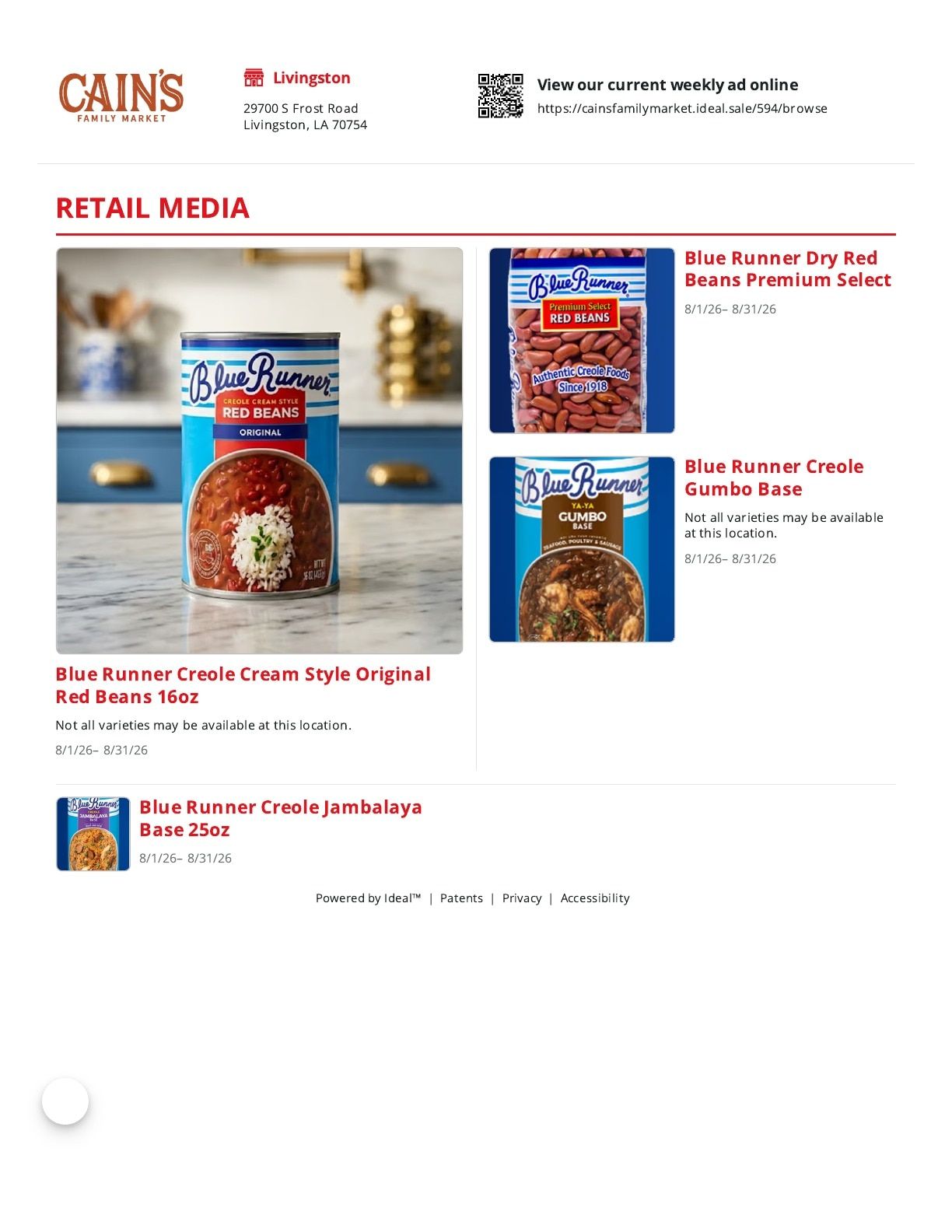 Cain's Family Markets Weekly Ad August 1 - 31, 2026