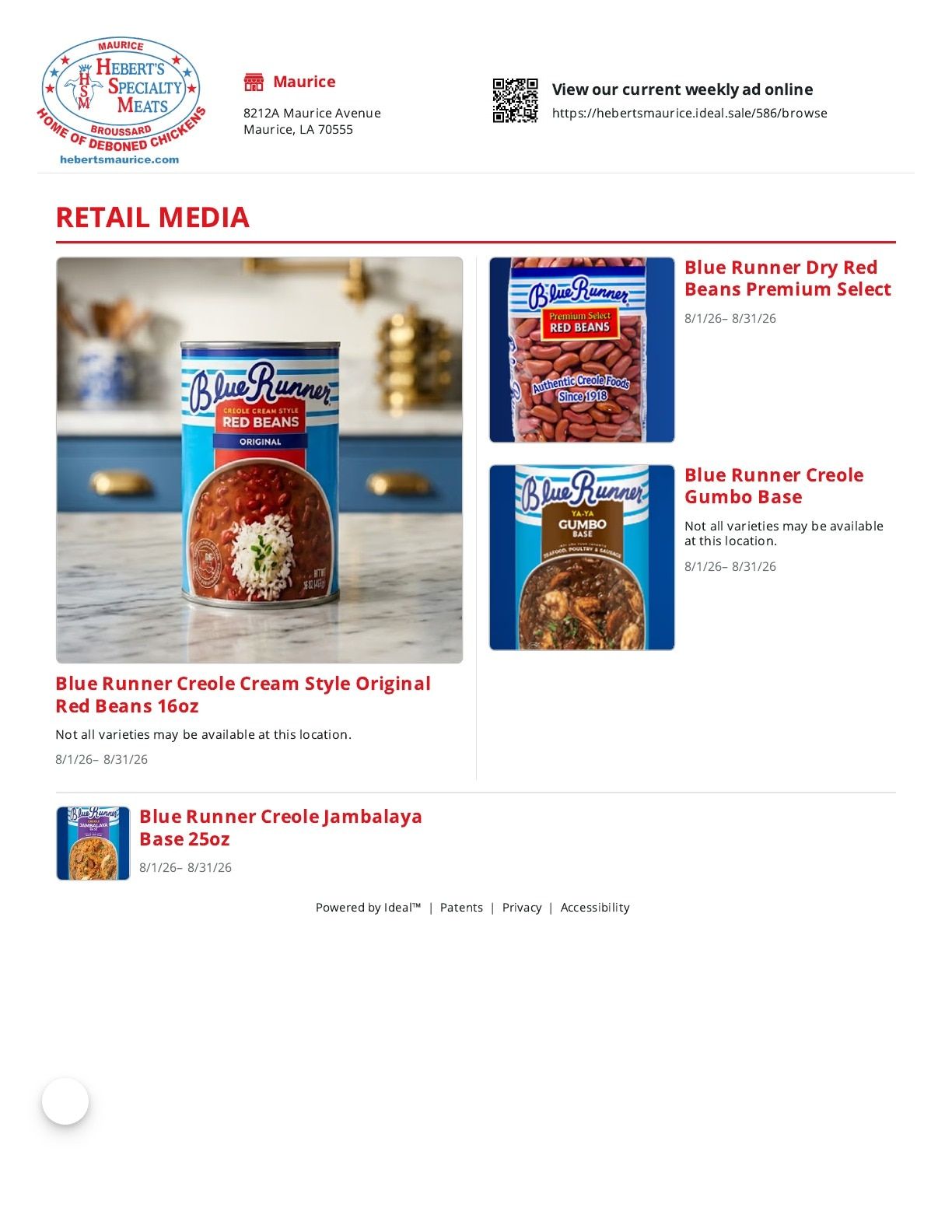 Hebert's Specialty Meats Weekly Ad August 1 - 31, 2026