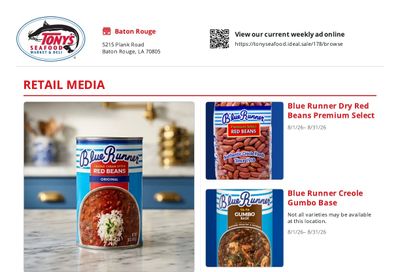 Tony's Seafood Baton Rouge Weekly Ad August 1 - 31, 2026