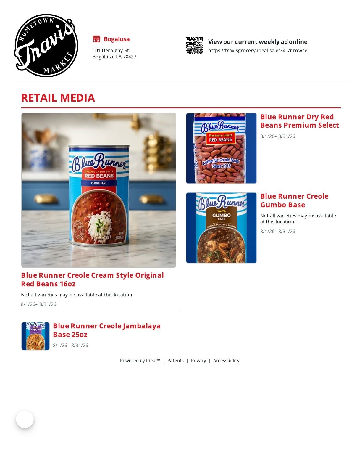Travis' Hometown Supermarket Weekly Ad August 1 - 31, 2026